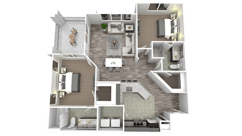 Floor plan for 2 beds, 2 baths, 1103 sqft